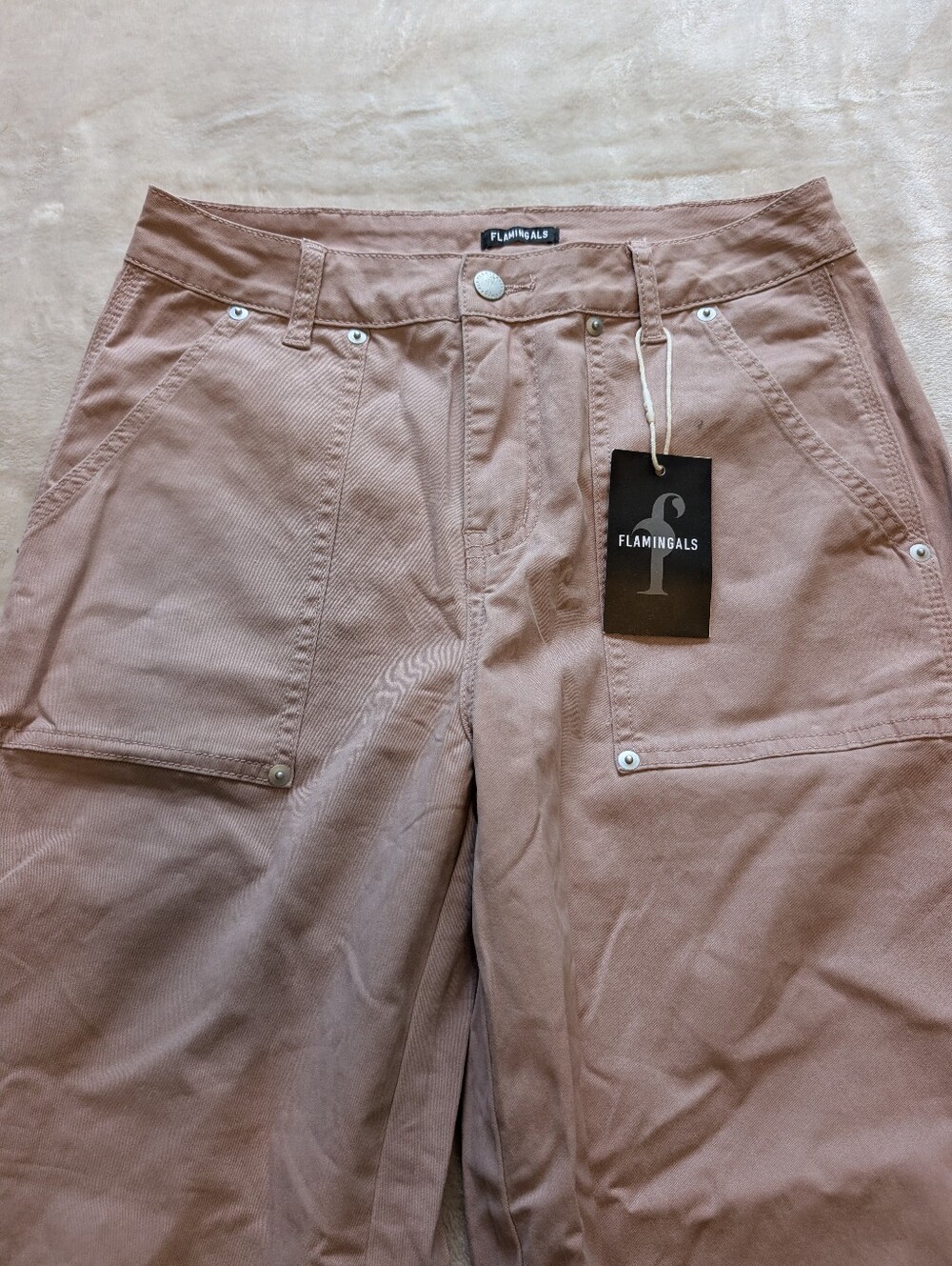 Flamingals Mid Waist Wide Leg Pink Pants Raw Hem NWT Medium - Picture 5 of 8
